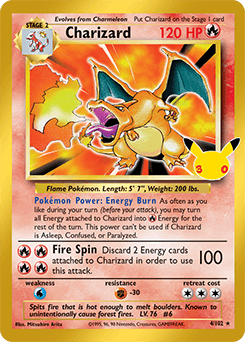 The Base Set Charizard reprint in the 30th Celebration Classic Collection, carrying the special "30" anniversary stamp