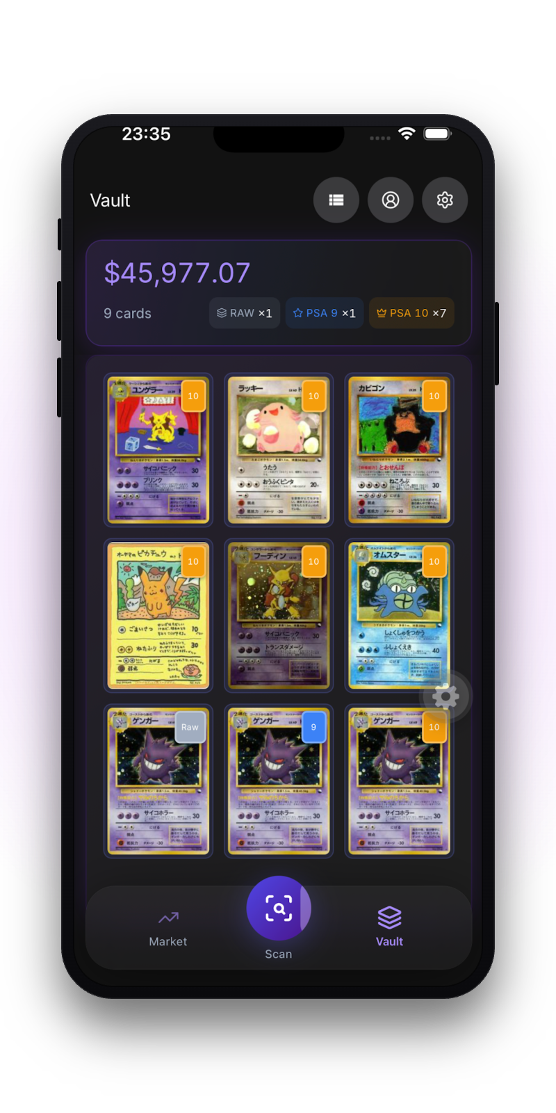 BankTCG vault screen tracking total collection value across cards
